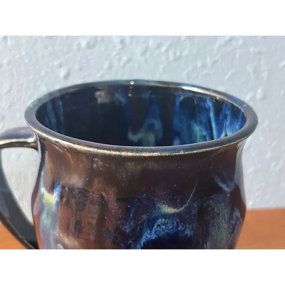 Art Pottery Coffee Mug Northern Lights Style Drip Glaze